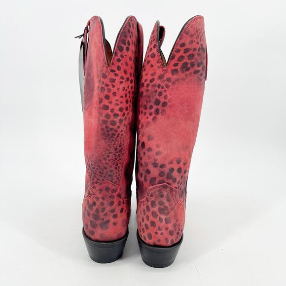 Lucchese Women’s 8 Pink Suede Cheetah Print Snip Toe Western Cowgirl Boots - Picture 8 of 12